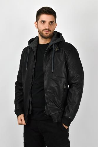 Urbane Fashion Δερμάτινο Μπουφάν Με Επένδυση - Μαύρο - H205B