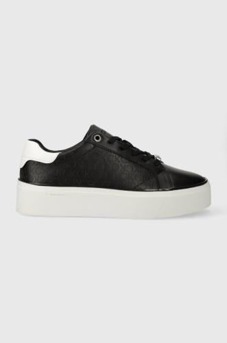 Δερμάτινα αθλητικά παπούτσια Calvin Klein FLATFORM C LACE UP - MONO MIX χρώμα: μαύρο, HW0HW01870