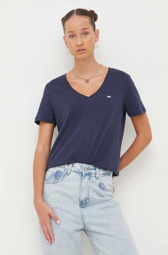 Βαμβακερό μπλουζάκι Tommy Jeans γυναικεία, χρώμα: ναυτικό μπλε