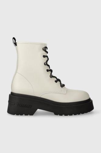 Δερμάτινα workers Tommy Jeans TJW LACE UP BOOT CHUNKY χρώμα: μπεζ, EN0EN02404 F3EN0EN02404