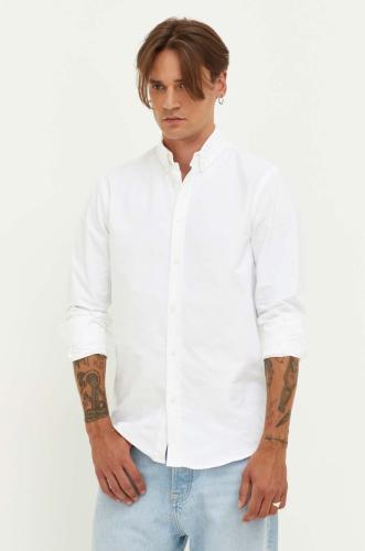 Βαμβακερό πουκάμισο Samsoe Samsoe ανδρικό, χρώμα: άσπρο