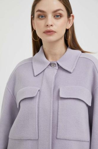 Μάλλινο μπουφάν Calvin Klein χρώμα: μοβ