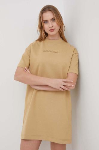 Βαμβακερό φόρεμα Calvin Klein χρώμα: μπεζ