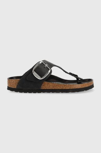 Σαγιονάρες από σουέτ Birkenstock Gizeh Big Buckle γυναικείες, χρώμα: μαύρο F30