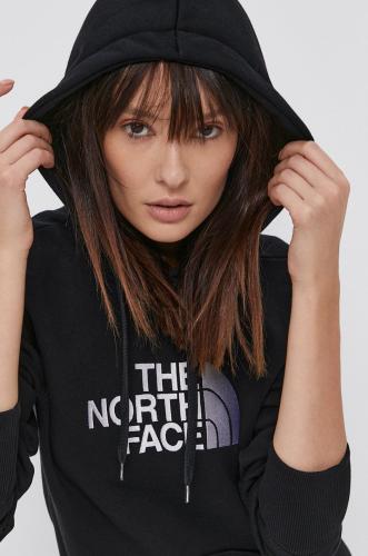 Βαμβακερή μπλούζα The North Face γυναικεία, χρώμα: μαύρο, με κουκούλα