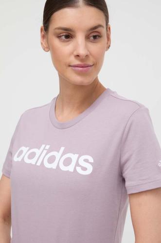 Βαμβακερό μπλουζάκι adidas γυναικεία, χρώμα: μοβ