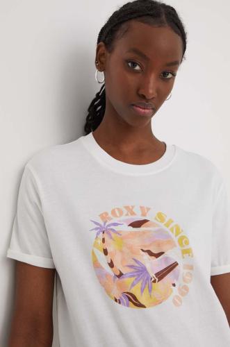 Βαμβακερό μπλουζάκι Roxy γυναικεία, χρώμα: άσπρο