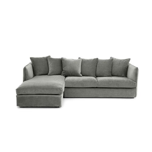 Γωνιακός καναπές-κρεβάτι από βελούδο stonewashed Μ95xΠ260xΥ82cm