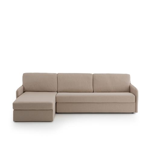 Γωνιακός καναπές-κρεβάτι με ανάγλυφη μελανζέ ταπετσαρία και στρώμα Bultex Μ98xΠ256xΥ98cm