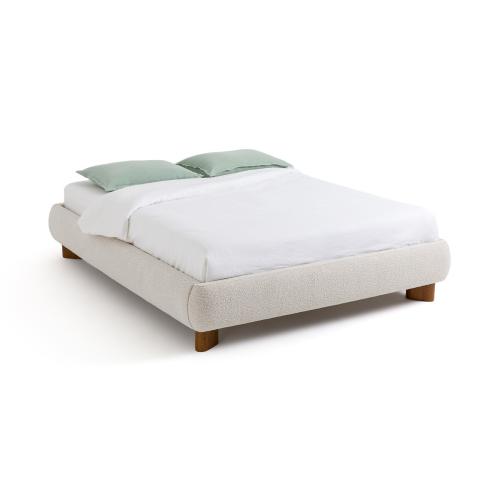 Κρεβάτι με τάβλες και ταπετσαρία με μπουκλέ ύφασμα Μ183xΠ223xΥ38cm