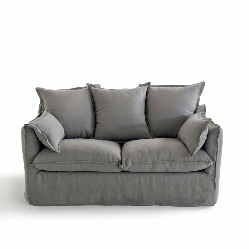 Πτυσσόμενος καναπές-κρεβάτι από γκοφρέ λινό ύφασμα με τεχνολογία Bultex Μ91xΠ166xΥ90cm