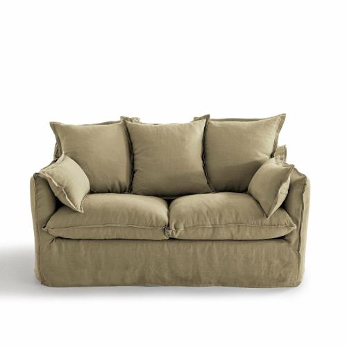 Πτυσσόμενος καναπές-κρεβάτι από γκοφρέ λινό ύφασμα με τεχνολογία Bultex Μ91xΠ166xΥ90cm