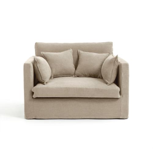 Διθέσιος καναπές από χοντρό λινό stonewashed Μ110xΠ130xΥ85cm