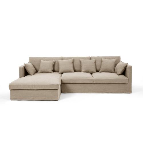 Γωνιακός καναπές από χοντρό λινό stonewashed Μ110xΠ290xΥ85cm