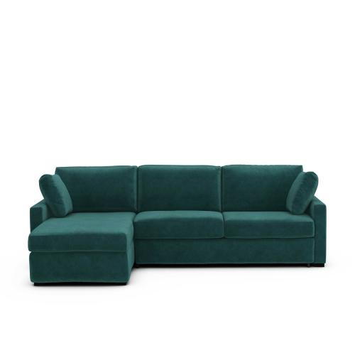 Γωνιακός καναπές-κρεβάτι από βελούδο με λάτεξ στρώμα Μ160xΠ265xΥ85cm