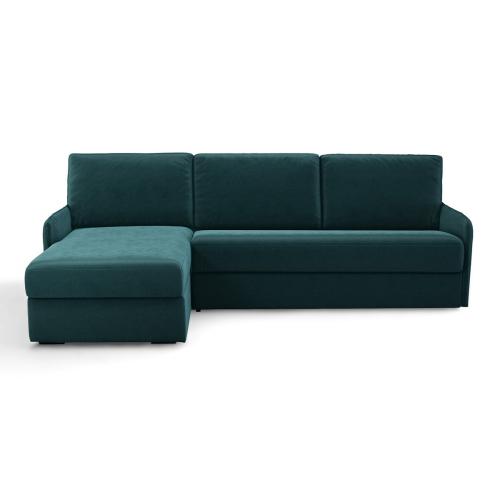 Γωνιακός καναπές-κρεβάτι από βελούδο με στρώμα αφρού Μ160xΠ256xΥ90cm