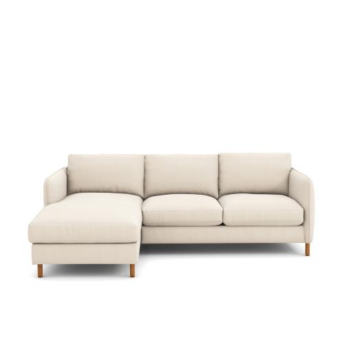Γωνιακός αριστερός καναπές-κρεβάτι από πολυέστερ με μελανζέ όψη