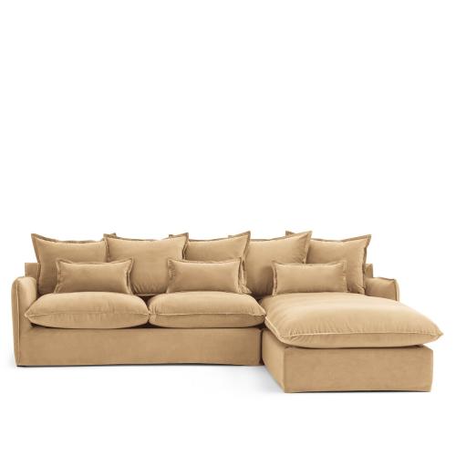 Γωνιακός καναπές-κρεβάτι από βελούδο με δεξιά γωνία Μ190xΠ294xΥ90cm