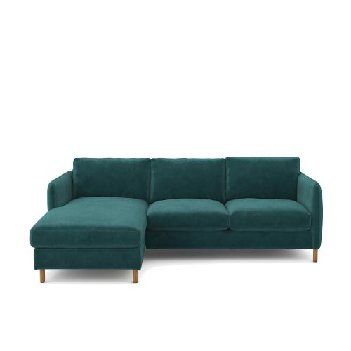 Γωνιακός αριστερός καναπές-κρεβάτι με βελούδινη ταπετσαρία