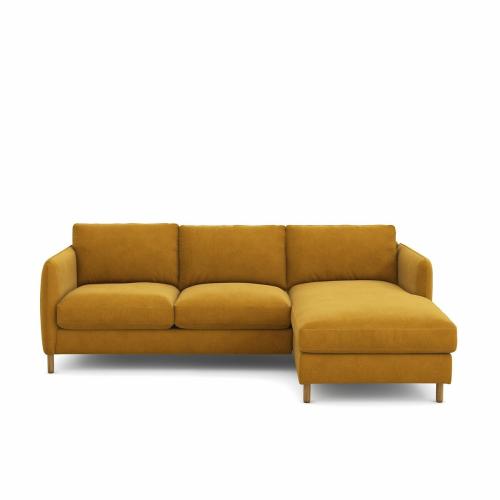 Γωνιακός δεξιός καναπές με βελούδινη ταπετσαρία