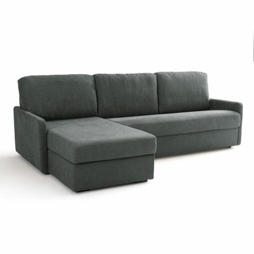 Γωνιακός καναπές-κρεβάτι με ανάγλυφη ταπετσαρία και λάτεξ στρώμα Μ160xΠ256xΥ90cm