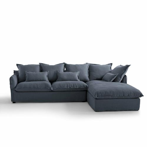 Γωνιακός καναπές-κρεβάτι από γκοφρέ λινό ύφασμα με τεχνολογία Bultex Μ190xΠ294xΥ90cm
