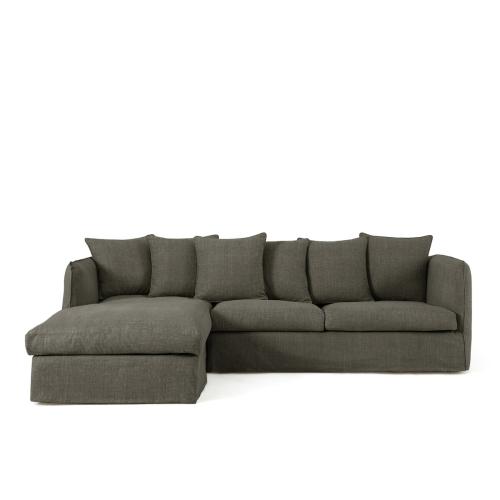 Γωνιακός καναπές από βαμβάκι-λινό Μ95xΠ260xΥ82cm