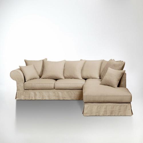 Γωνιακός πτυσσόμενος καναπές τεχνολογίας Bultex από χοντρό λινό ύφασμα Μ207xΠ252xΥ88cm