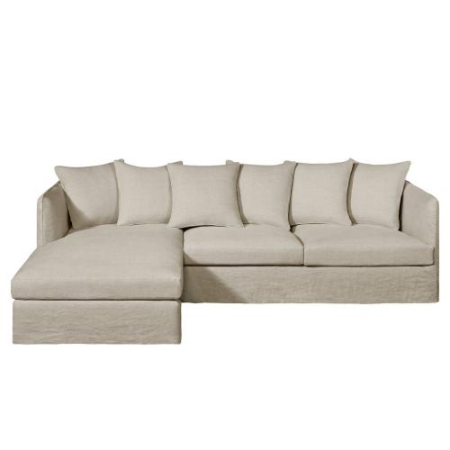 Πτυσσόμενος γωνιακός καναπές από χοντρό λινό ύφασμα stone Μ95xΠ260xΥ82cm