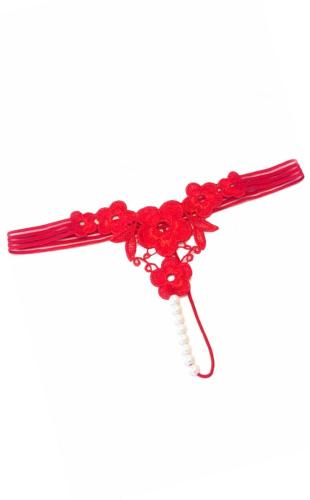 Κιλοτάκι String με Πέρλα Gina - Κόκκινο - LC671121-8-Κόκκινο-one Size
