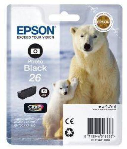 ΓΝΗΣΙΟ ΜΕΛΑΝΙ EPSON 26 PHOTO BLACK ΜΕ OEM:C13T26114010