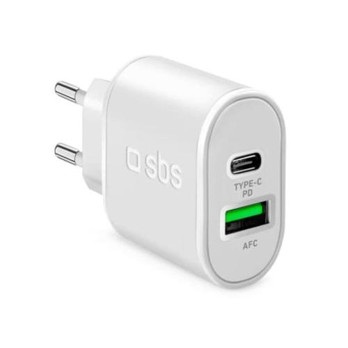 Φορτιστής Πρίζας SBS USB-A 2.1 +και USB-C 20W - Λευκό
