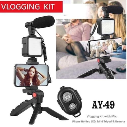 Live Streaming Set – Τρίποδο Κινητού / Κάμερα Με Φωτισμό Led Και Μικρόφωνο – Vlogging Video Kit – As