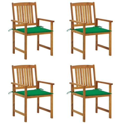 Σετ Καρέκλες Κήπου VidaXL Μασίφ Ξύλο Ακακίας με Μαξιλάρια 4 τμχ - Καφέ/Πράσινο