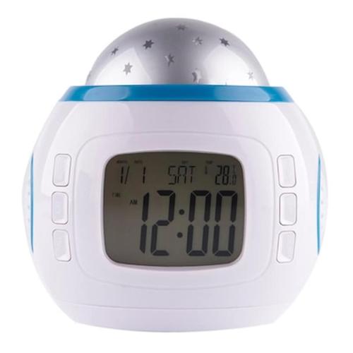 Ρολόι Ξυπνητήρι Επιτραπέζιο Ak234, Με Προβολέα Και Μουσική, Λευκό-μπλε