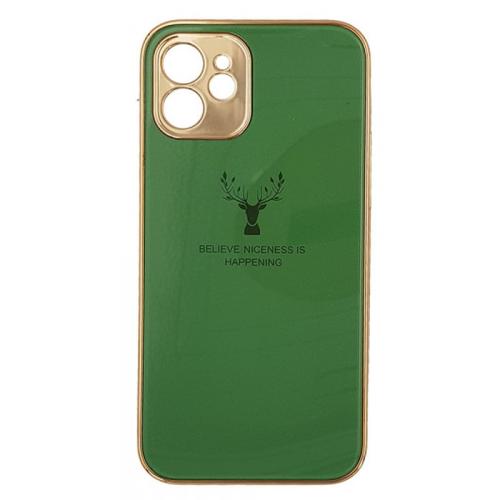 Θήκη Apple iPhone 12/iPhone 12 Pro - Gkk Electroplate Glass Case - Reindeer Λαχανί