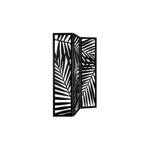 Ξύλινο Παραβάν Διαχωριστικό Χώρου Με Σχέδιο Φύλλα Σε Μαύρο Χρώμα, 120x1.8x170 Cm, Paravan