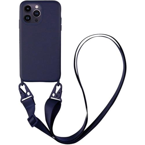 Θήκη Apple iPhone 14 Pro Max - My Colors CarryHang Liquid Silicone Strap - Μπλε Σκούρο
