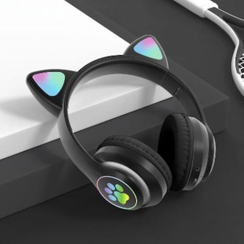 Μαύρα Ασύρματα Ακουστικά Αυτιά Γάτας Bluetooth Με Led Εναλλασσόμενο Φωτισμό