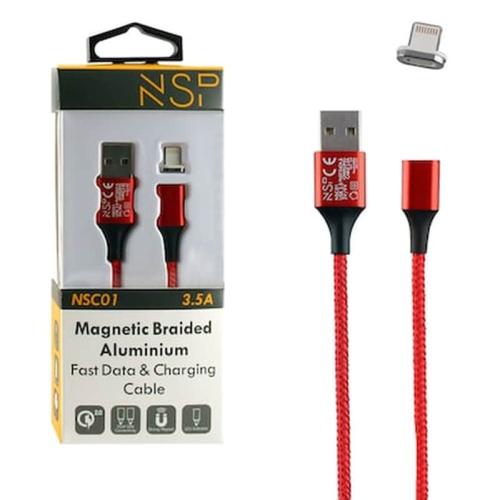 Nsp Lightning Usb Φορτισησ-data Magnetic Braided Nsc01 3.5a Qc 2.0 1m Red