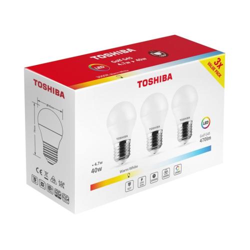 TOSHIBA LED G45 E27 4.7W 3000K 3 Pack