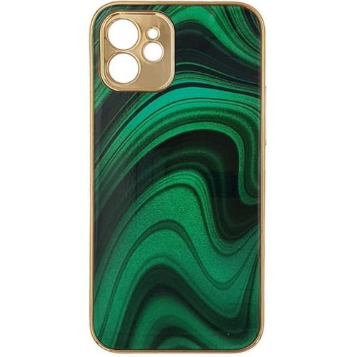 Θήκη Apple iPhone 12 - GΚΚ Electroplate Marble Glass Case - Πράσινο