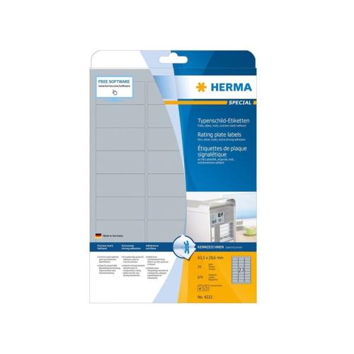 HERMA 4223 - Αυτοκόλλητες ετικέτες εκτύπωσης 63.5 x 29.6 mm - Ασημί - 675 ετικέτες