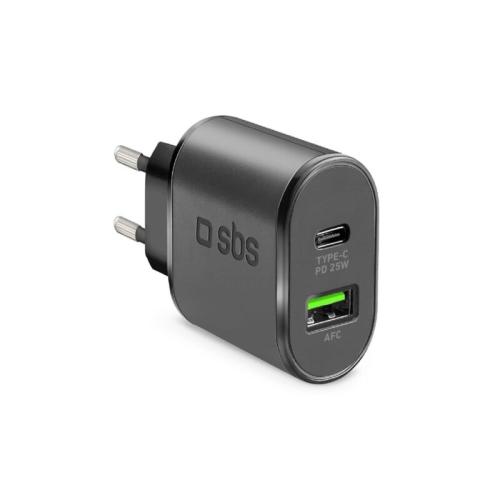 Φορτιστής Πρίζας SBS USB-C και USB-A 25W - μαύρο