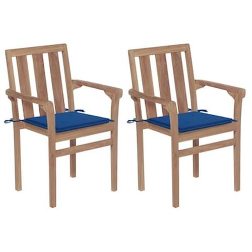 Vidaxl Καρέκλες Κήπου 2 Τεμ. Μασίφ Ξύλο Teak Με Μπλε Ρουά Μαξιλάρια