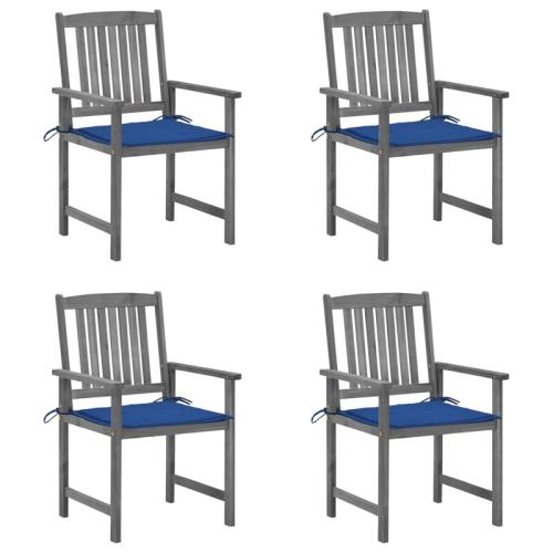 Σετ Καρέκλες Κήπου VidaXL Μασίφ Ξύλο Ακακίας με Μαξιλάρια 4 τμχ - Γκρι/Μπλε ρουά