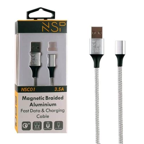 Nsp Usb Φορτισησ-data Magnetic Braided Nsc01 3.5a Qc 2.0 1m Silver