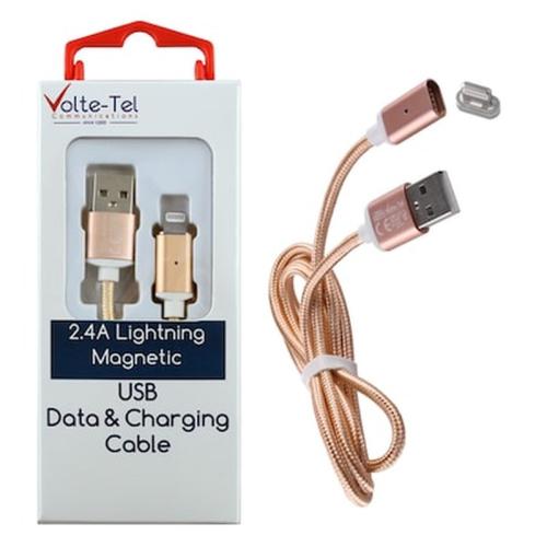 Volte-tel Lightning Usb Φορτισησ-data Magnetic Braided Vcd08 2.4a 1m Gold