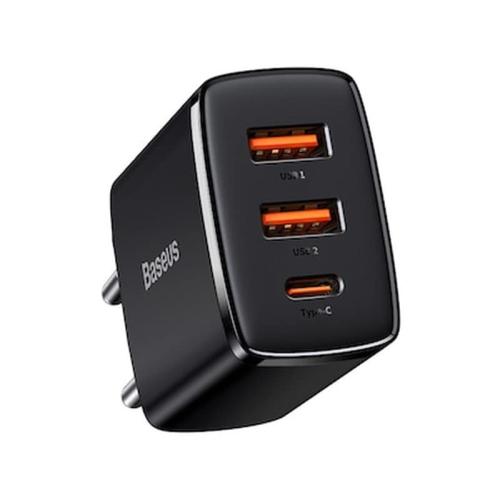 Baseus Compact Quick Charger Usb Type C 2x Usb 30w 3a Power Delivery Quick Charge Black Ccxj-e01