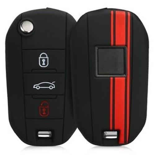 Kw Mobile Θήκη Σιλικόνης Κλειδιού Peugeot Citroen - 3 Κουμπιά - Red / Black (46051.01)